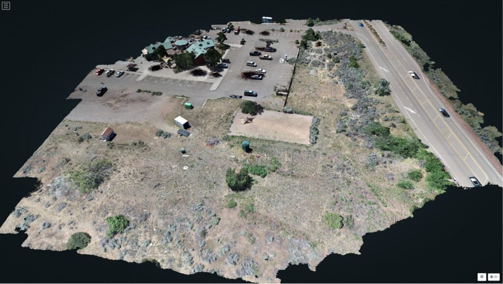 3D model of a shopping plaza parking lot